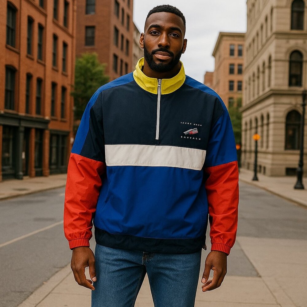 Perry Ellis Colorblock Jacket - Red, Blue, Yellow - Picture 1 of 8